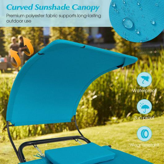 Patio Hanging Chaise Lounge Chair with Canopy Cushion Pillow and Storage Bag-Navy at Set Shop and Smile