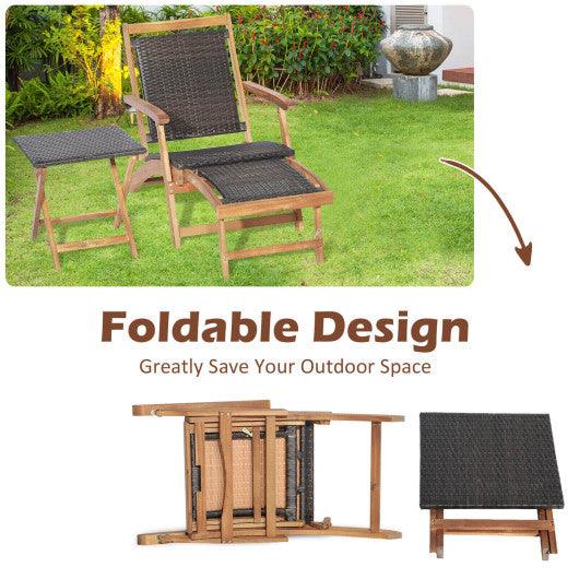 2 Pieces Patio Rattan Folding Lounge Chair with Acacia Wood Table at Set Shop and Smile