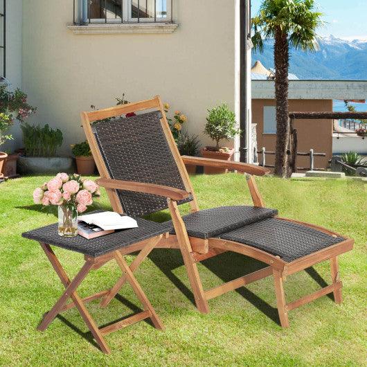 2 Pieces Patio Rattan Folding Lounge Chair with Acacia Wood Table at Set Shop and Smile
