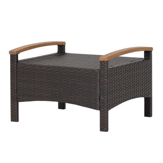 Set of 2 Fade-Resistant Wicker Patio Ottoman-Brown at Set Shop and Smile