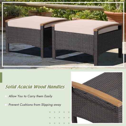 Set of 2 Fade-Resistant Wicker Patio Ottoman-Brown at Set Shop and Smile