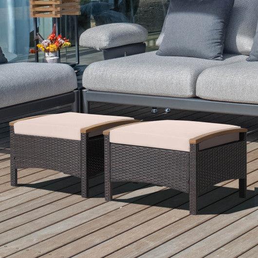 Set of 2 Fade-Resistant Wicker Patio Ottoman-Brown at Set Shop and Smile