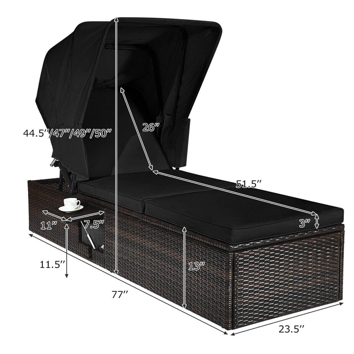 Outdoor Adjustable Cushioned Chaise Lounge Chair with Folding Canopy-Black at Set Shop and Smile