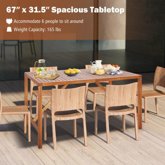 67 Inch Patio Rectangle Acacia Wood Dining Table with Umbrella Hole at Set Shop and Smile