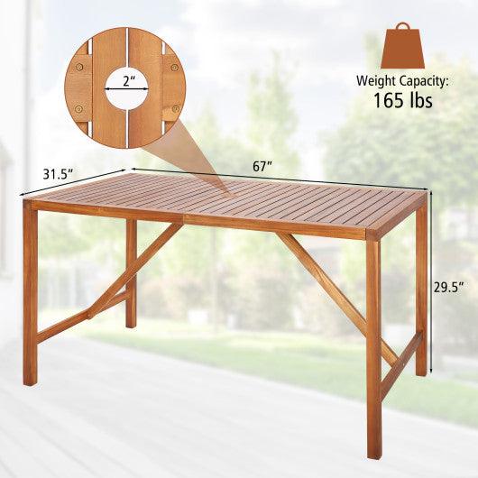 67 Inch Patio Rectangle Acacia Wood Dining Table with Umbrella Hole at Set Shop and Smile