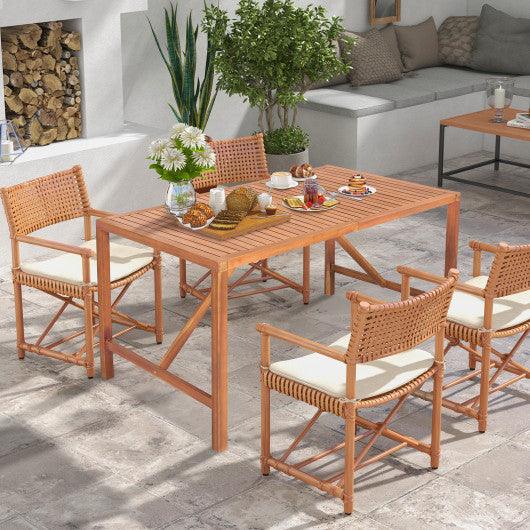 55 Inch Patio Rectangular Acacia Wood Dining Table with Umbrella Hole at Set Shop and Smile