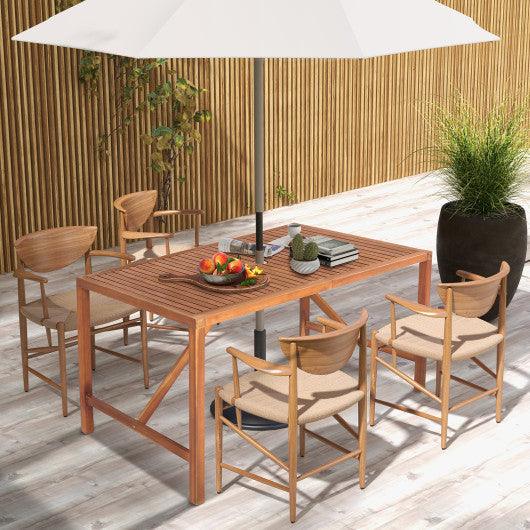 55 Inch Patio Rectangular Acacia Wood Dining Table with Umbrella Hole at Set Shop and Smile