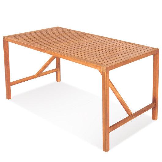 55 Inch Patio Rectangular Acacia Wood Dining Table with Umbrella Hole at Set Shop and Smile