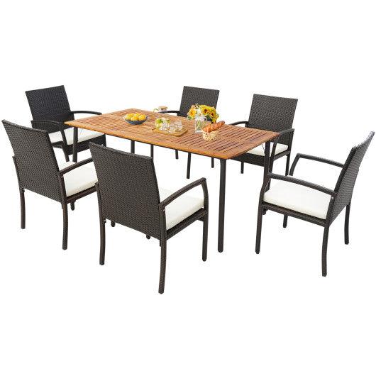 Patio Acacia Wood Dining Table with Umbrella Hole and Metal Legs at Set Shop and Smile