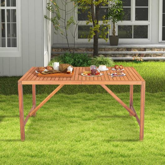 55 Inch Patio Rectangular Acacia Wood Dining Table with Umbrella Hole at Set Shop and Smile