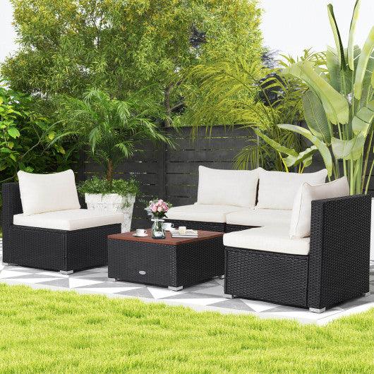5 Piece Outdoor Furniture Set with Solid Tabletop and Soft Cushions at Set Shop and Smile