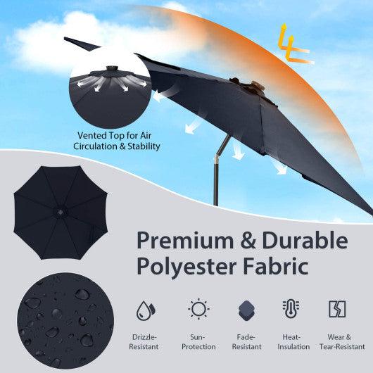 10 Feet Patio Umbrella with 112 Solar Lights and Crank Handle-Navy at Set Shop and Smile