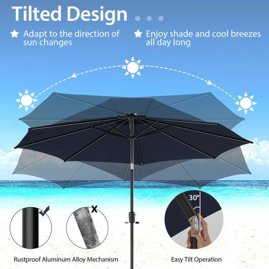 10 Feet Patio Umbrella with 112 Solar Lights and Crank Handle-Navy at Set Shop and Smile