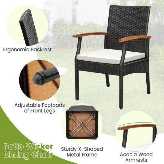 7 Pieces Patio Wicker Cushioned Dining Set with Wood Armrest and Umbrella Hole at Set Shop and Smile