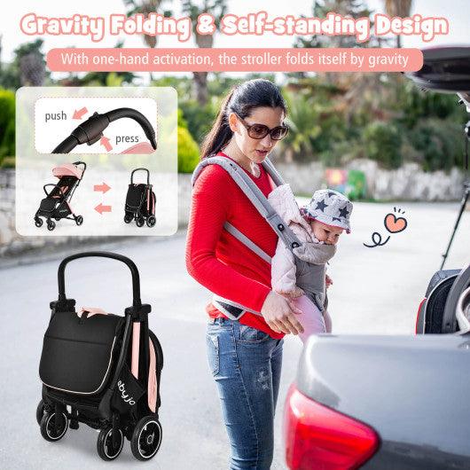 One-Hand Folding Portable Lightweight Baby Stroller with Aluminum Frame-Pink at Set Shop and Smile