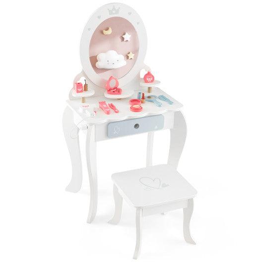 Kids 2-in-1 Princess Makeup Table and Chair Set with Removable Mirror-White at Set Shop and Smile