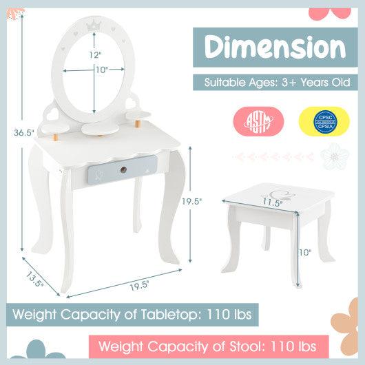 Kids 2-in-1 Princess Makeup Table and Chair Set with Removable Mirror-White at Set Shop and Smile