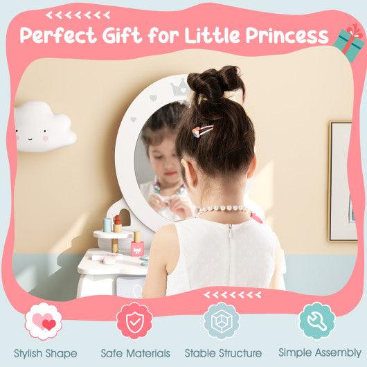 Kids 2-in-1 Princess Makeup Table and Chair Set with Removable Mirror-White at Set Shop and Smile