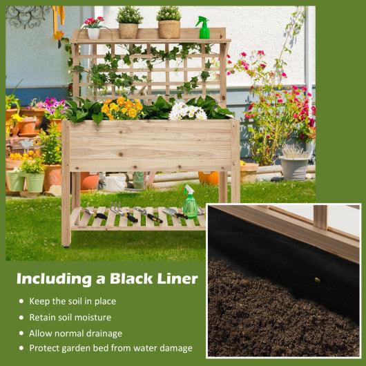 Wooden Raised Garden Bed with Wheels Trellis and Storage Shelf at Set Shop and Smile