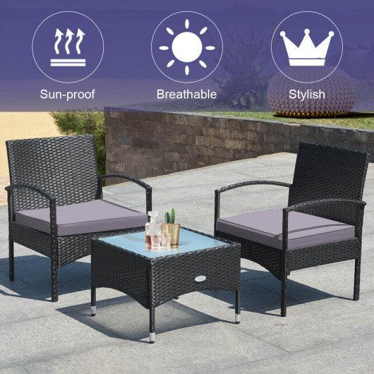 3 Pieces Patio Wicker Rattan Furniture Set with Cushion for Lawn Backyard-Gray at Set Shop and Smile