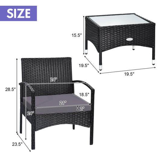 3 Pieces Patio Wicker Rattan Furniture Set with Cushion for Lawn Backyard-Gray at Set Shop and Smile