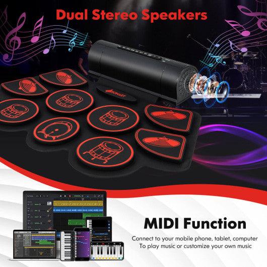Electronic Drum Set with 2 Build-in Stereo Speakers for Kids-Red at Set Shop and Smile
