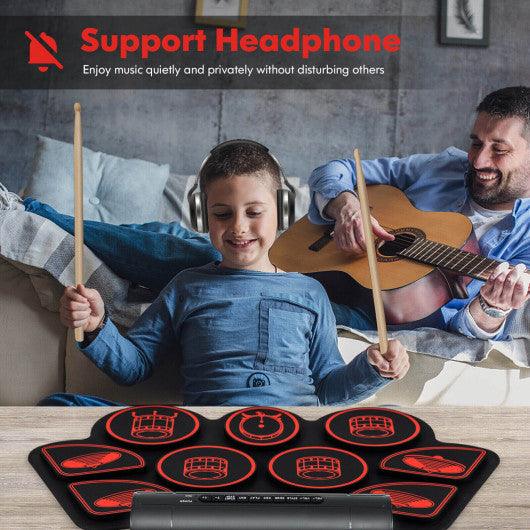 Electronic Drum Set with 2 Build-in Stereo Speakers for Kids-Red at Set Shop and Smile