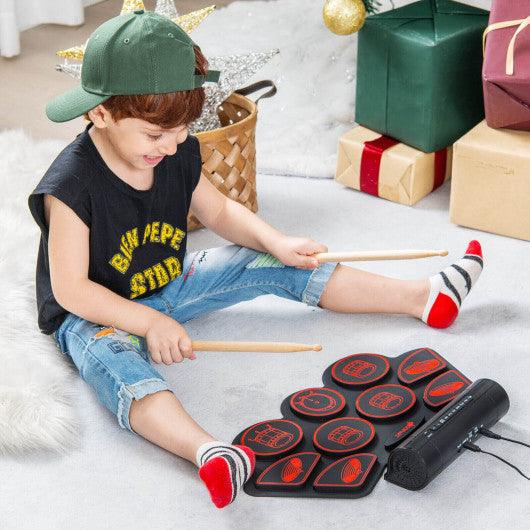 Electronic Drum Set with 2 Build-in Stereo Speakers for Kids-Red at Set Shop and Smile