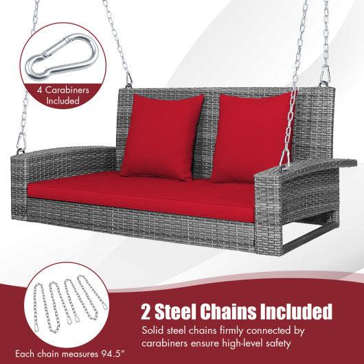 2-Person Patio PE Wicker Hanging Porch Swing Bench Chair Cushion 800 Pounds-Red at Set Shop and Smile
