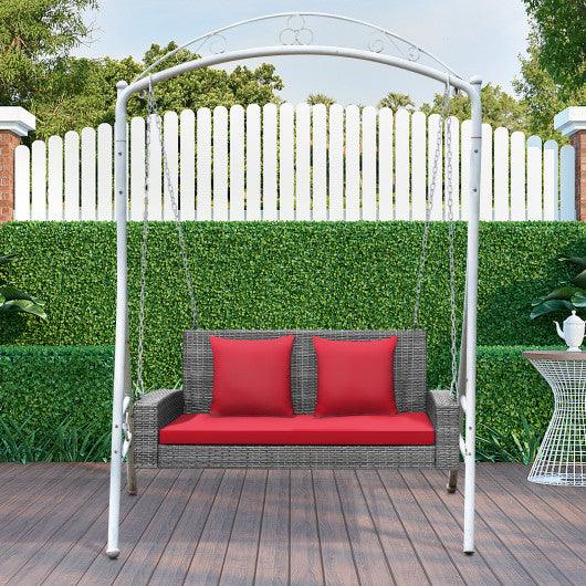 2-Person Patio PE Wicker Hanging Porch Swing Bench Chair Cushion 800 Pounds-Red at Set Shop and Smile