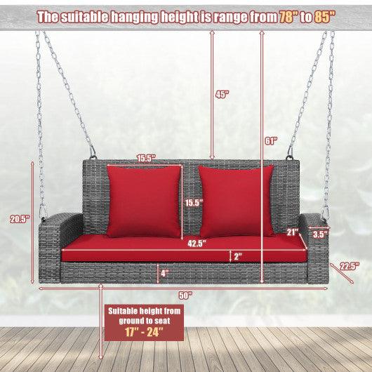 2-Person Patio PE Wicker Hanging Porch Swing Bench Chair Cushion 800 Pounds-Red at Set Shop and Smile