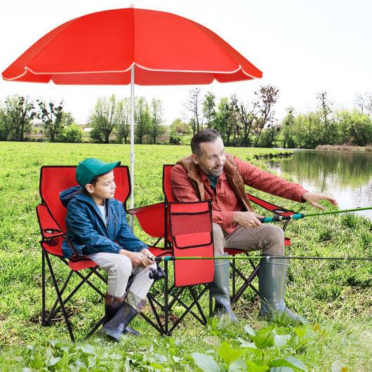 Portable Folding Picnic Double Chair With Umbrella-Red at Set Shop and Smile