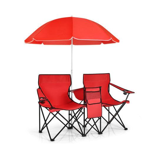 Portable Folding Picnic Double Chair With Umbrella-Red at Set Shop and Smile
