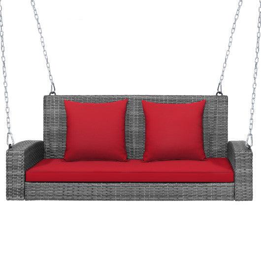 2-Person Patio PE Wicker Hanging Porch Swing Bench Chair Cushion 800 Pounds-Red at Set Shop and Smile