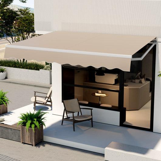 Outdoor Manual Retractable Awning Cover Shelter Patio Sun Shade-Beige at Set Shop and Smile