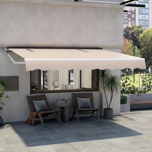 12 x 10 Feet Retractable Patio Awning Aluminum Sunshade Shelter-Beige at Set Shop and Smile