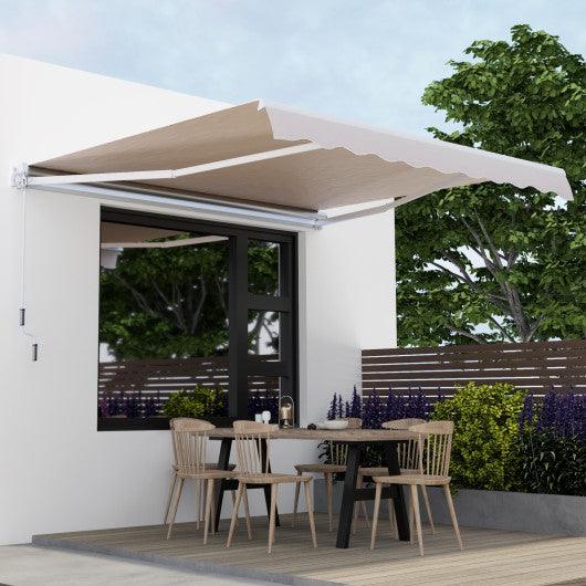 Outdoor Manual Retractable Awning Cover Shelter Patio Sun Shade-Beige at Set Shop and Smile