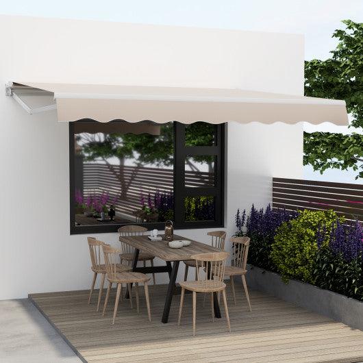 12 x 10 Feet Retractable Patio Awning Aluminum Sunshade Shelter-Beige at Set Shop and Smile
