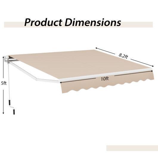 Outdoor Manual Retractable Awning Cover Shelter Patio Sun Shade-Beige at Set Shop and Smile