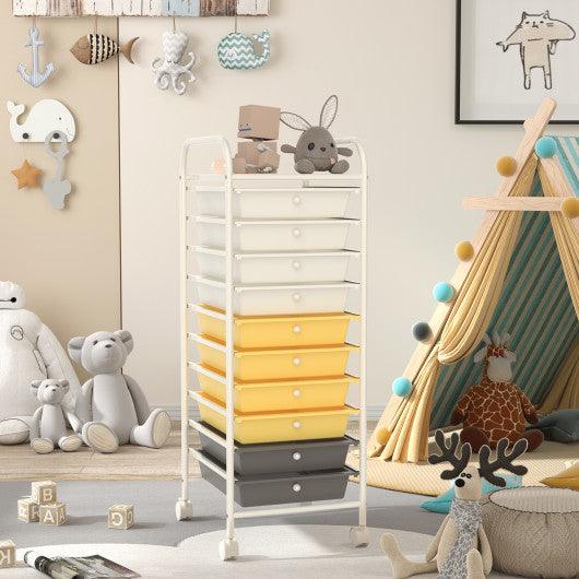 10 Drawer Rolling Storage Cart Organizer-Yellow at Set Shop and Smile