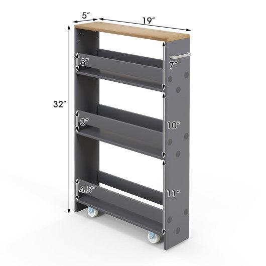 Rolling Kitchen Slim Storage Cart Mobile Shelving Organizer with Handle-Gray at Set Shop and Smile