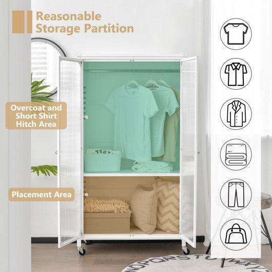Rolling Storage Armoire Closet with Hanging Rod and Adjustable Shelf-White at Set Shop and Smile