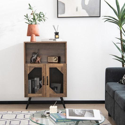 2-Door Farmhouse Kitchen Storage Bar Cabinet with Wine Rack and Glass Holder-Rustic Brown at Set Shop and Smile