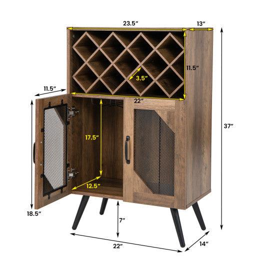 2-Door Farmhouse Kitchen Storage Bar Cabinet with Wine Rack and Glass Holder-Rustic Brown at Set Shop and Smile
