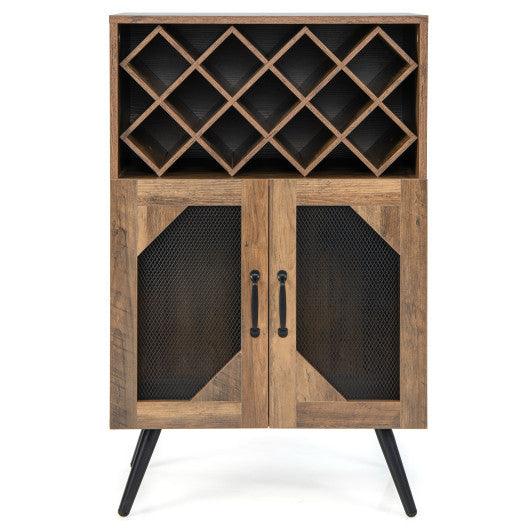 2-Door Farmhouse Kitchen Storage Bar Cabinet with Wine Rack and Glass Holder-Rustic Brown at Set Shop and Smile