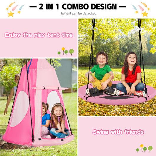 2-in-1 40 Inch Kids Hanging Chair Detachable Swing Tent Set-Pink at Set Shop and Smile