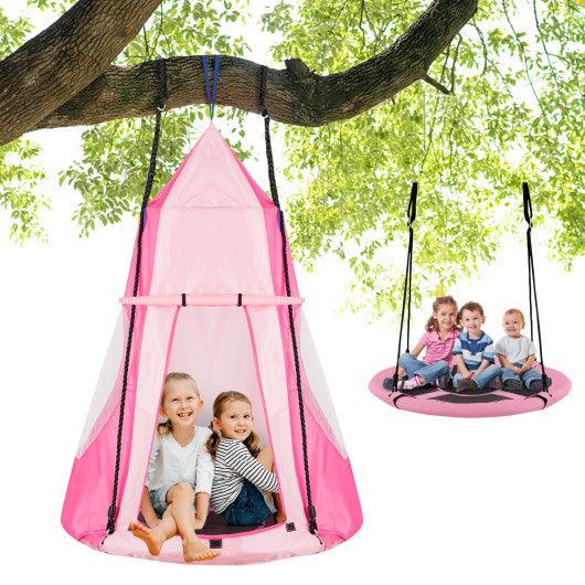 2-in-1 40 Inch Kids Hanging Chair Detachable Swing Tent Set-Pink at Set Shop and Smile