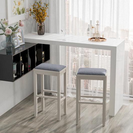 2 Pieces 31 Inch Upholstered Bar Stool Set with Solid Rubber Wood Frame and Footres-White at Set Shop and Smile