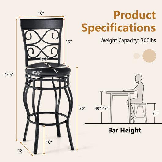 Set of 2 30 Inch Bar Stool with Backrest and Footrest-Black at Set Shop and Smile