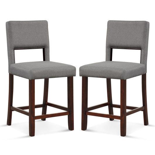 2 Piece Bar Chair Set with Hollowed Back and Rubber Wood Legs-Gray at Set Shop and Smile